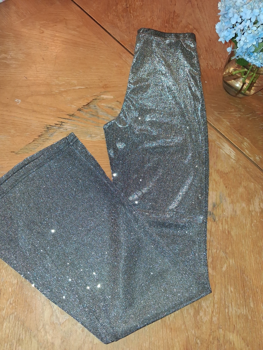 AKIRA Black Silver Glitter Wide Leg Pants